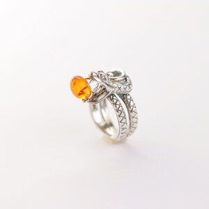 Baltic Amber Cobra Snake Ring in 925 Sterling Silver